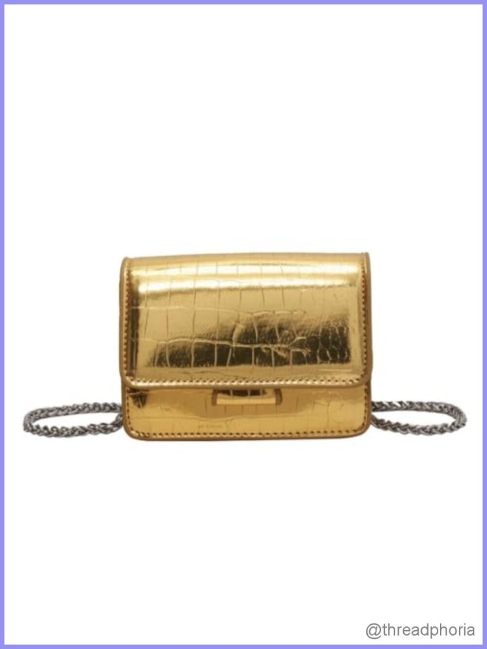 Metallic Silver Faux Leather Mini Crossbody Purse with Detachable Chain Strap